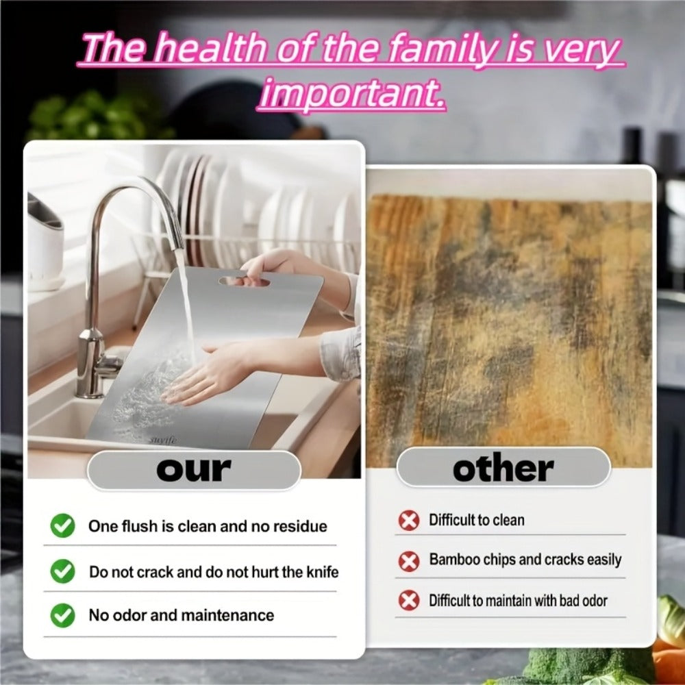 Titanium Cutting Board Set 3-Piece Pure Titanium Kitchen Cutting Boards Large Medium Small – Double-Sided Durable Metal Cutting Board, Antibacterial & Easy to Clean, Professional Kitchen Chopping Board
