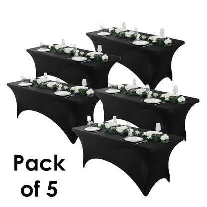 Tablecloth Fitted Stretch Cover Set for 4, 6 or 8-Foot Rectangle Tables in 3 or 5-Piece Packs