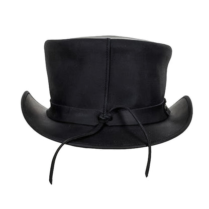 Genuine Leather Top Hat Steampunk Gentleman Shapeable Brim – Real Cowhide Low Crown Topper for Men & Women S-3XL, Halloween Costume Cosplay Motorcycle Riding Fashionable Dress Up Hat