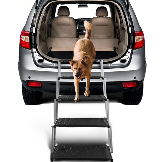 Dog Ramp for Car SUV Truck Portable Folding Pet Steps – Non-Slip Surface Lightweight Dog Car Ramp for Large Dogs, Reinforced Steps Support Up to 200 lbs, 5 or 6 Step Options
