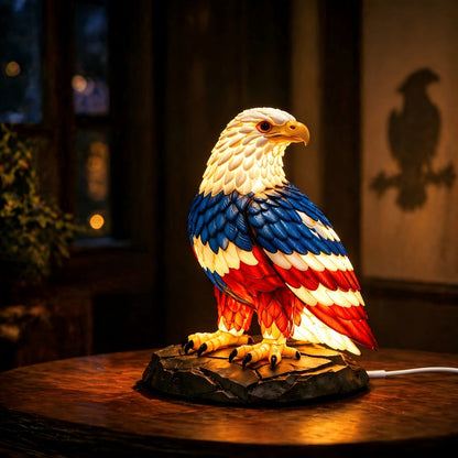Night Light Stained-Glass-Effect Eagle Table Lamp with 3D Resin Form, Warm LED Glow and One-Piece Configuration