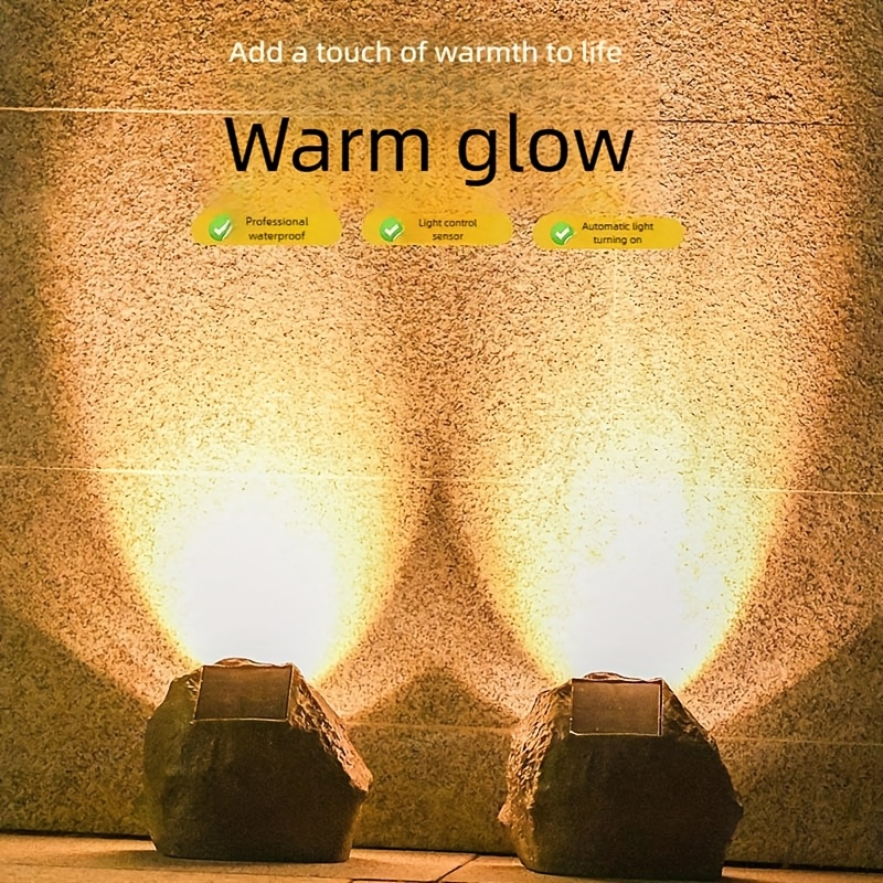 Solar Garden Light Rock Set of 2 with Warm White LEDs, IP44 Rating and Ground-Stake Installation