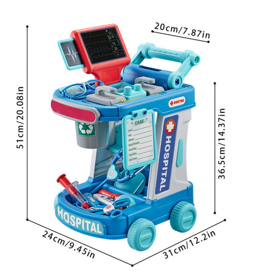 Kids Doctor Kit with Medical Cart Set – Movable Toy Trolley, Stethoscope, Thermometer & Accessories | Doctor Nurse Role Play Toy for Boys & Girls Ages 3 4 5 6, Birthday & Christmas Gift