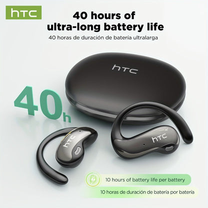HTC NE19 Open-Ear AI Translation Earbuds with Oval Charging Case in Black, Gunmetal, Beige or Purple