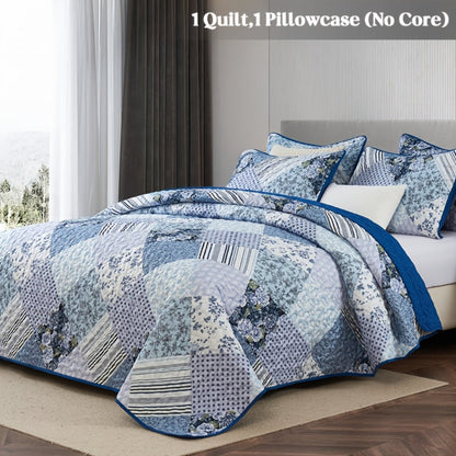 Floral Patchwork Quilt Set in Green, Blue, Grey Pink or Pink with Twin, Full/Queen and King Sizes