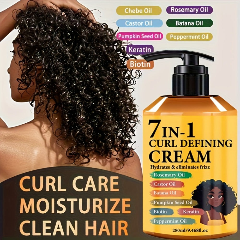 Curl Defining Cream 7-in-1 Frizz Control 2pcs Set 9.468fl oz — Long-Lasting Hold Moisturizing Non-Greasy Hair Styling Cream for Wavy Curly Normal Hair Bouncy Defined Curls Unisex Adults Women