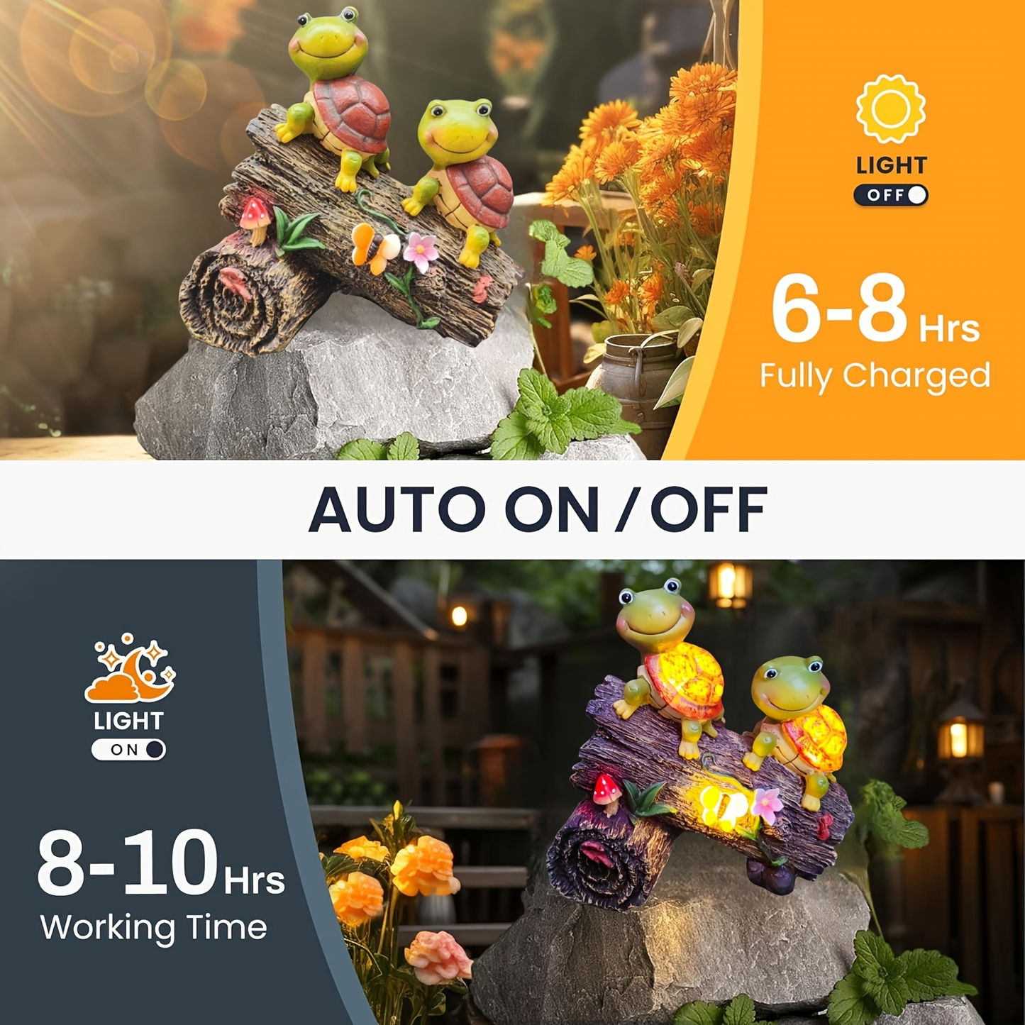 Solar Garden Turtle Statue with 4 LED Lights IP44 Waterproof Resin Frog Face Turtle Figurine Outdoor Decor for Patio Lawn Yard Holiday Festival
