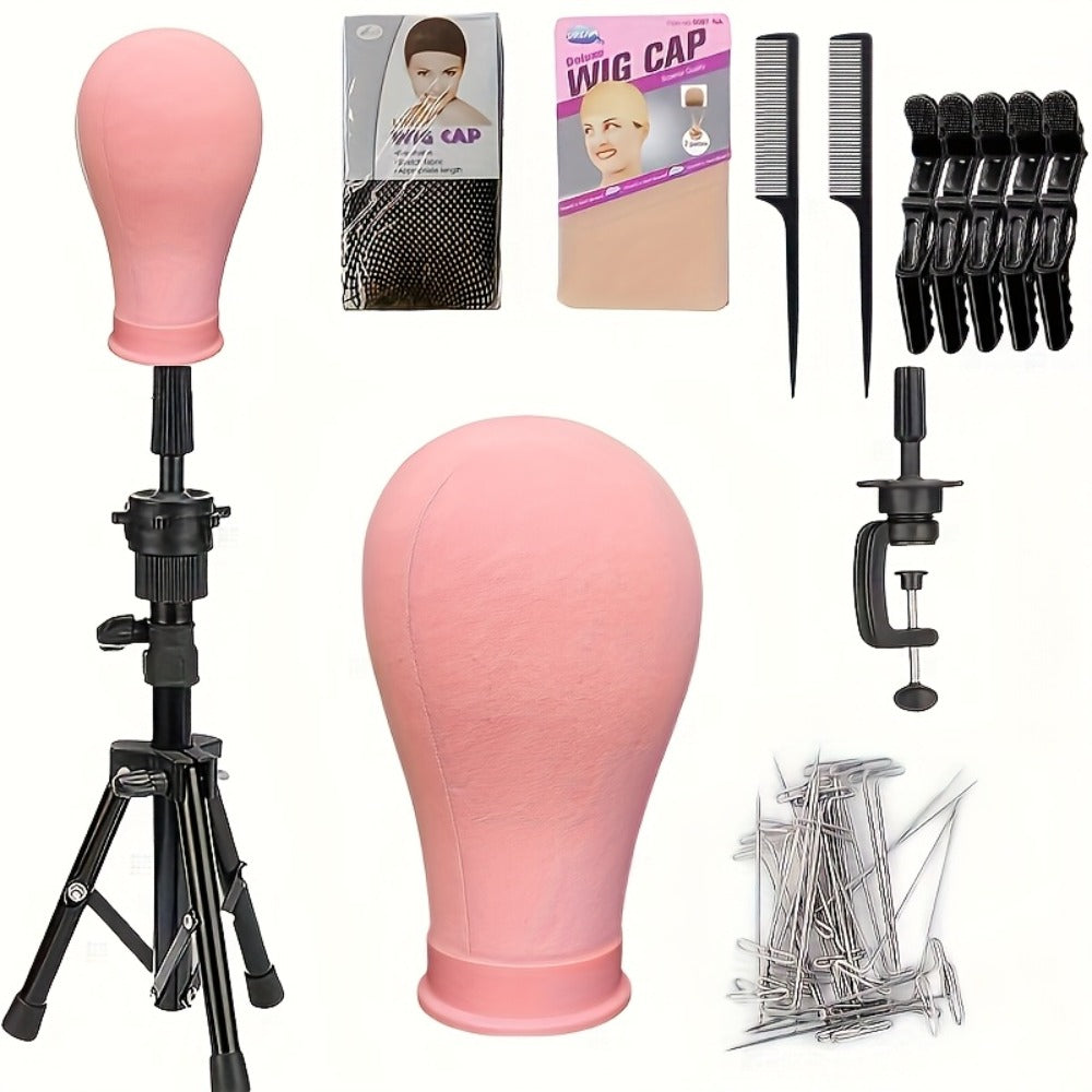 22-Inch Mannequin Head and Adjustable Tripod Stand Set in Pink, Black or White for Wig Display and Styling
