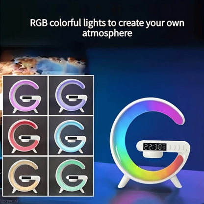 G-Shaped RGB Wireless Charging Lamp with Alarm Clock, Bluetooth Speaker and Black or White Finish