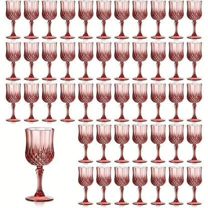 Forty-Eight-Piece 7 oz Plastic Wine Goblet Set in Clear, Orange, Pink, Green, Gold or Blue
