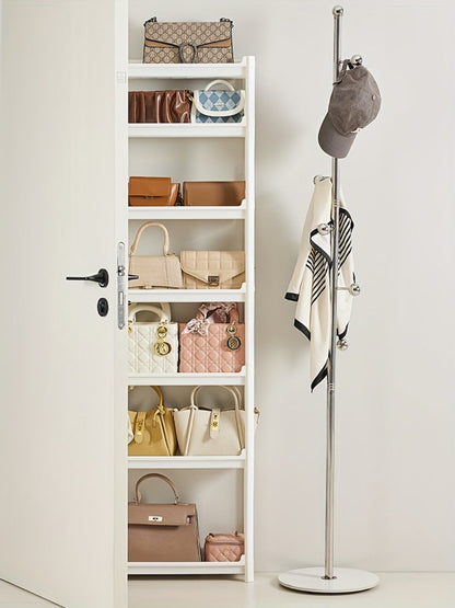 Behind Door Storage Rack, Multi-Layer Slim Organizer for Bathroom & Kitchen, Space Saving Over Door Shelf, Narrow Cabinet Rack with Fixed Hook, Plastic Stackable Storage