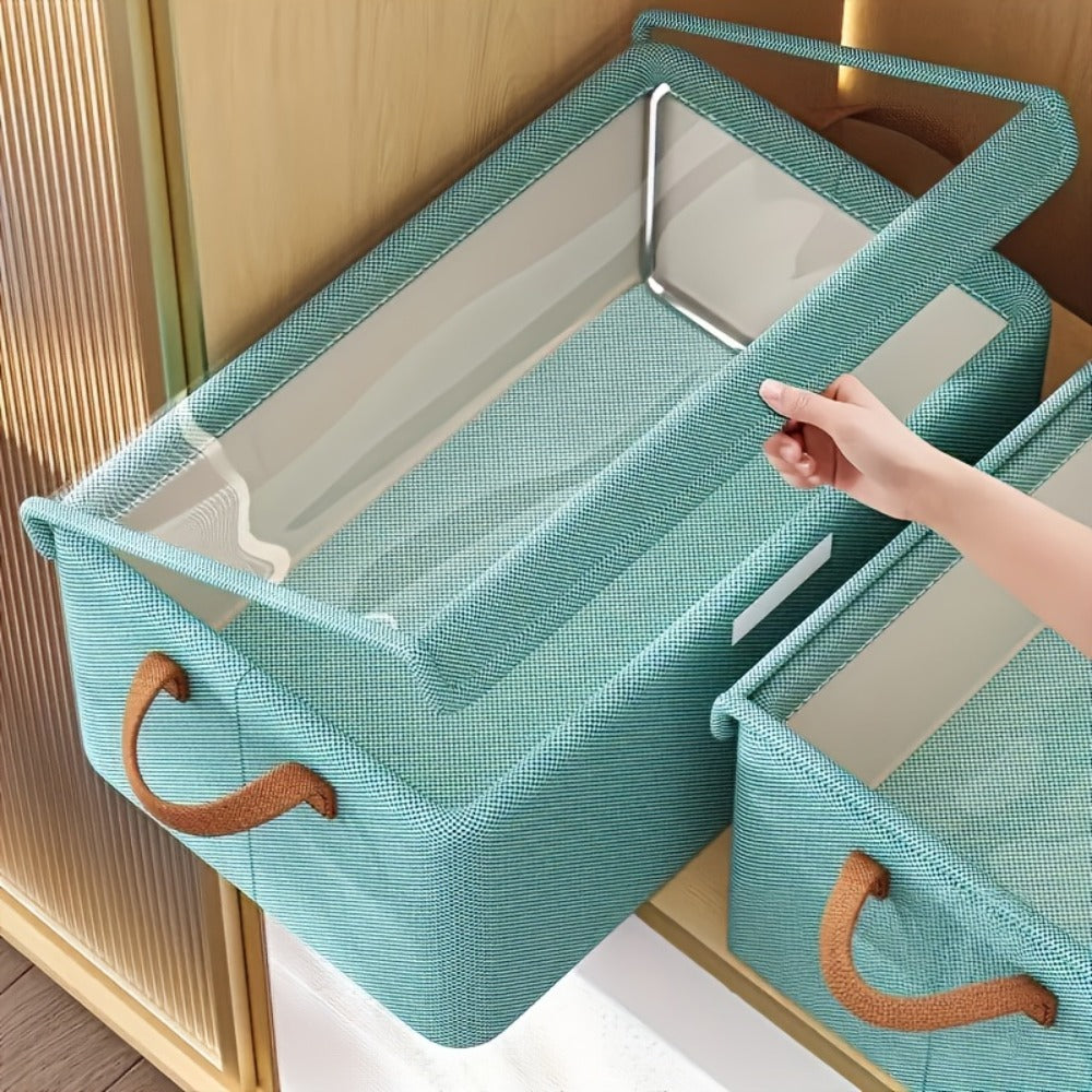 Foldable Storage Box for Clothes & Pants – Collapsible Wardrobe Organizer Basket for Dormitory, Closet & Under-Bed Storage | Space-Saving Folding Bin in Gray, Denim Blue & Beige