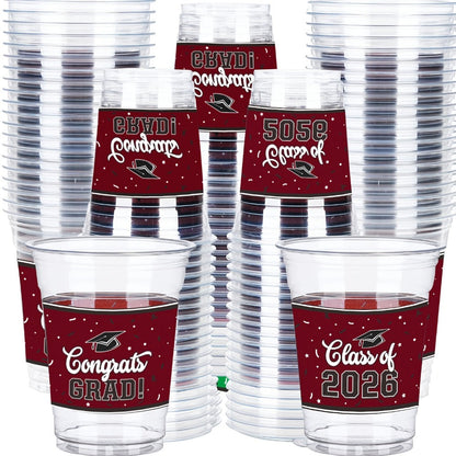 Graduation Cup Party Supplies Pack with 100 14-Ounce Class of 2026 Cups in Six Color Options