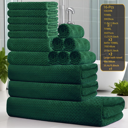 Towel Set 16 Piece 300GSM Coral Fleece Bath Towels and Washcloths in 11 Solid Colors for Home and Guest Use