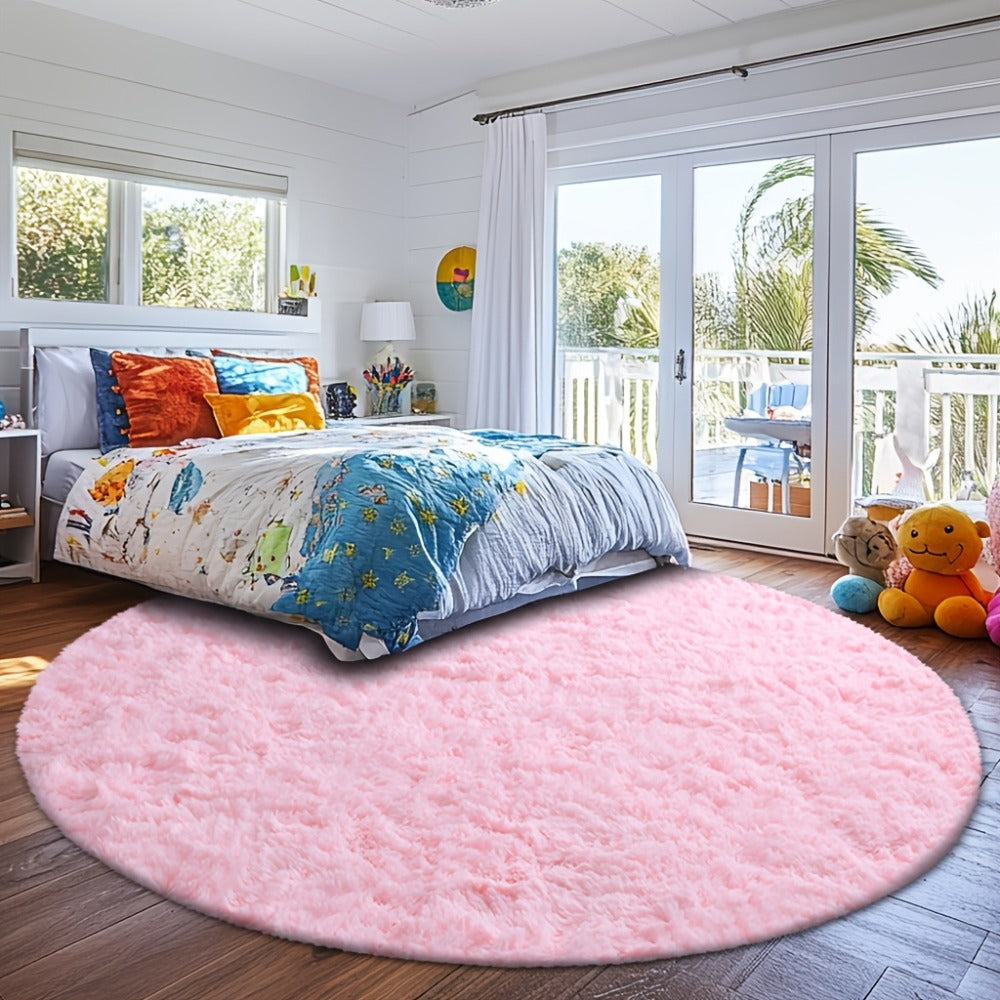 Area Rug, Round Shaggy Plush Carpet in Seven Colors and 4-, 5- or 6-Foot Diameters with Spot-Clean Care