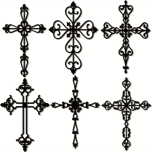 Wooden Wall Cross 6pcs Hand-Carved Vintage Wood Crucifix with Christ Figure, Large 12x8 Inch Religious Wall Decor for Home Church Chapel Decorations