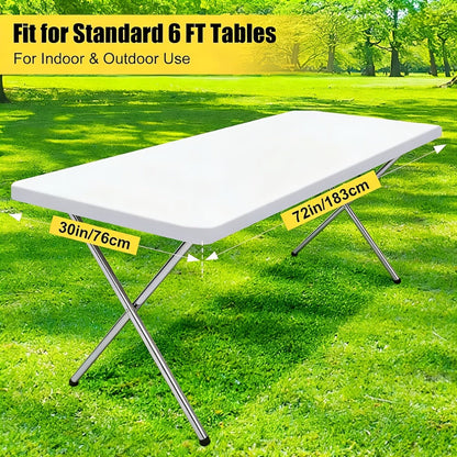 Tablecloth Elastic Cover Set for 6-Foot Rectangle Tables in 3, 6, 9 or 12 Pieces and Three Colors
