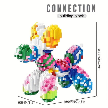 Balloon Dog Building Block Sculpture in Five Pictured Designs with 7.48-Inch Length for Adult Pop Art Display
