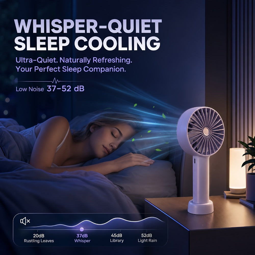 Pocket-Size Handheld Fan with Three Speeds, USB-C Charging, Wrist Strap and Three Color Options