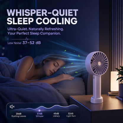 Pocket-Size Handheld Fan with Three Speeds, USB-C Charging, Wrist Strap and Three Color Options