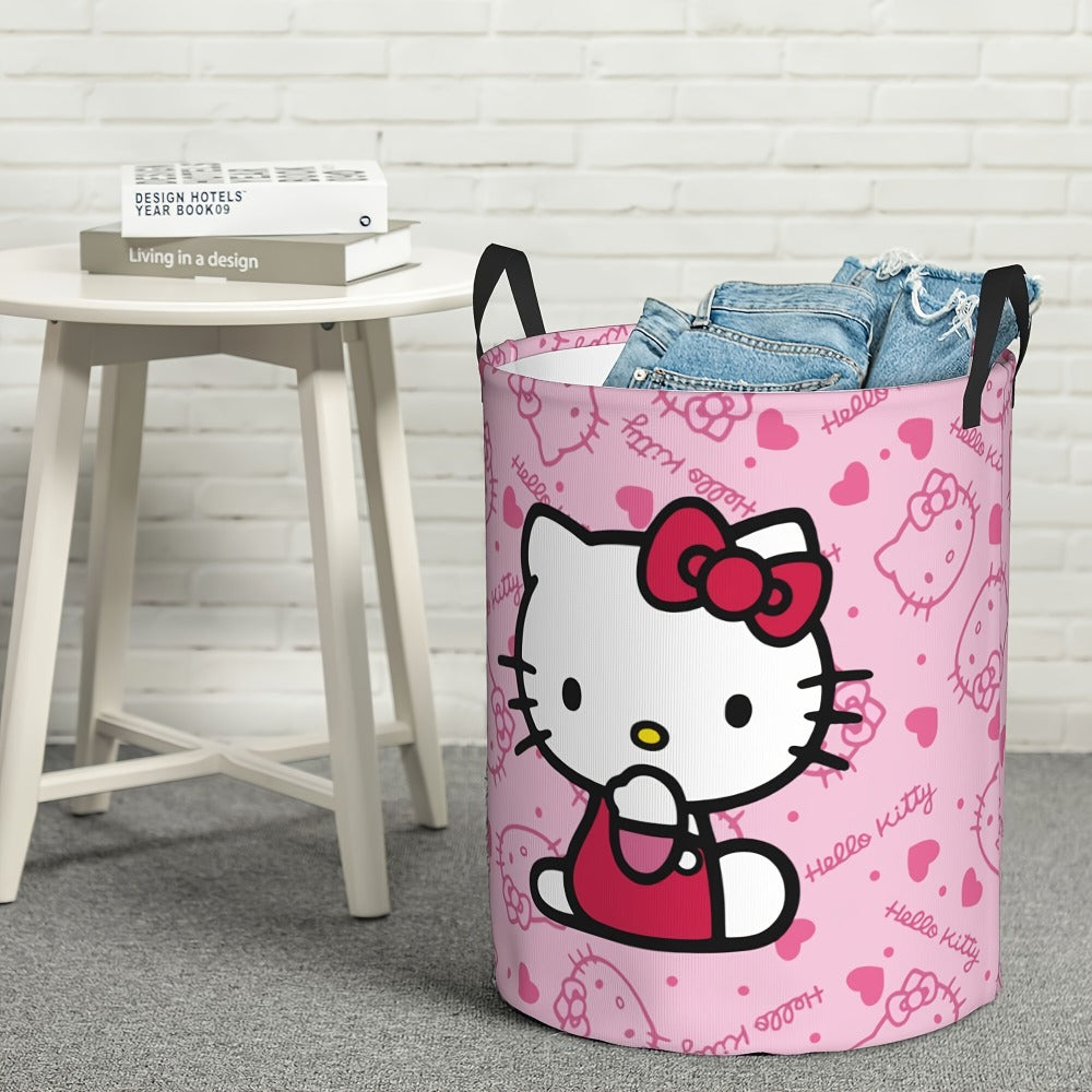 Collapsible Laundry Hamper with Bow Cat Prints, Two Handles and 40 x 50cm Size in Nine Pattern Options