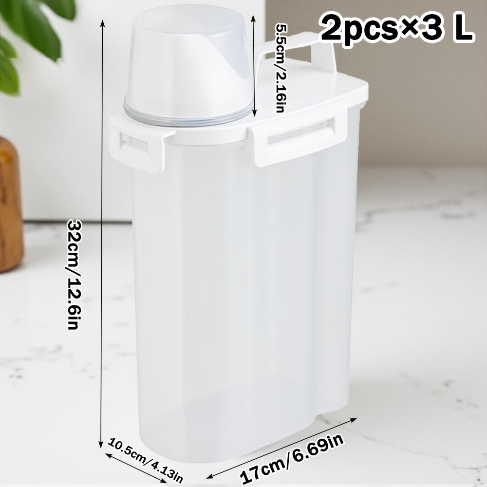 Food Storage Containers 2.5L and 3L PP Pantry Bins with Measuring Cups in Two-, Four- or Six-Pack Options