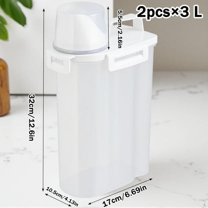 Food Storage Containers 2.5L and 3L PP Pantry Bins with Measuring Cups in Two-, Four- or Six-Pack Options