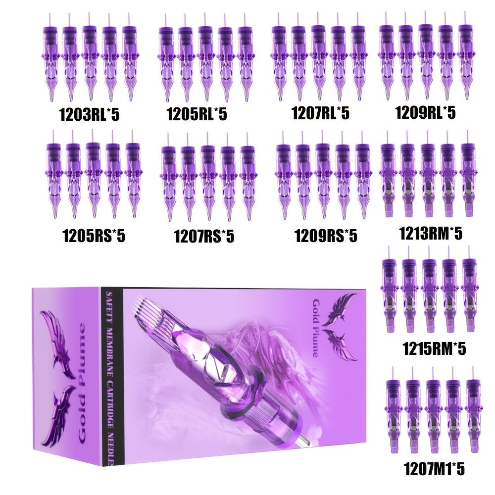 Mixed Tattoo Cartridge Needles 50pcs RL RS RM M1 Sterile Sealed EO Gas Sterilized Disposable Single Use Compatible with All Tattoo Machines for Artists & Beginners
