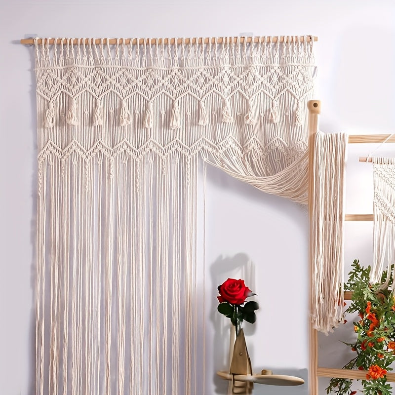 Large Bohemian Macrame-Style Wall Hanging in Four Exact Woven Patterns with Long Fringe Details