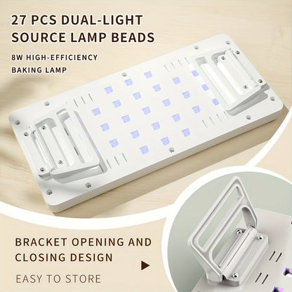 Wide Rectangular Hand-Pillow LED Nail Lamp with 28 x 13cm Base, Five Timer Settings and White Finish