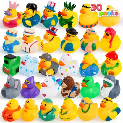 30-Piece Mini Duck Bath Toy Assortment with 2-Inch Character Designs and Mesh Storage Bag Pictured