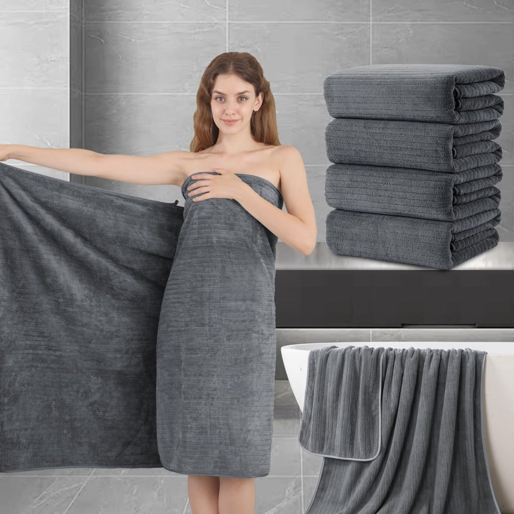 Bath Towels Set 4-Pack Oversized 35 x 70 Inch Microfiber Sheets in Five Color Options for Home and Guest Use