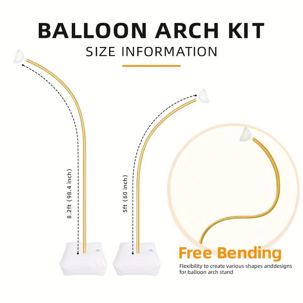 Two-Piece Flexible Gold Balloon Arch Stand Kit with 8FT and 5FT Columns, Bases and Attachments