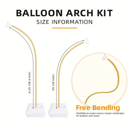 Two-Piece Flexible Gold Balloon Arch Stand Kit with 8FT and 5FT Columns, Bases and Attachments