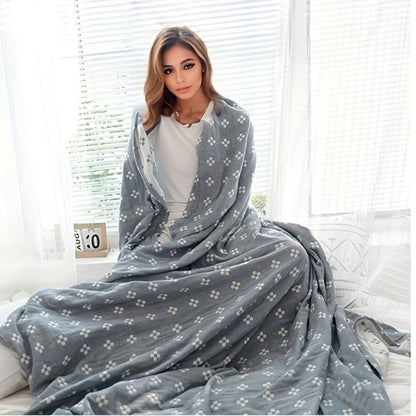 Jacquard Cotton Blanket – Geometric Cross Pattern Pure Cotton Throw, Soft Breathable All Season, Machine Washable, 4 Colors, 2 Sizes