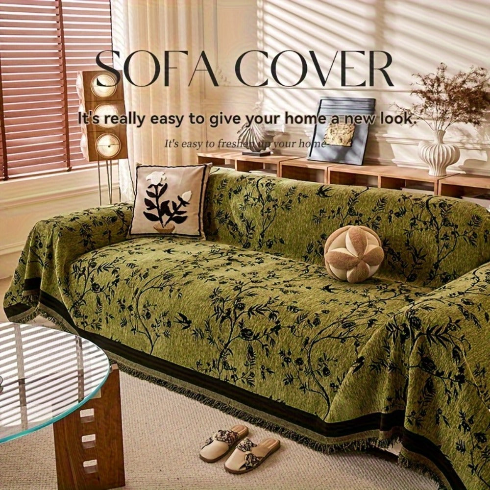 Sofa Cover Chenille Thickened Non-Slip Couch Slipcover Floral Pattern for Living Room Office Pet-Safe All-Season — 1 2 3 4 Seater Sizes