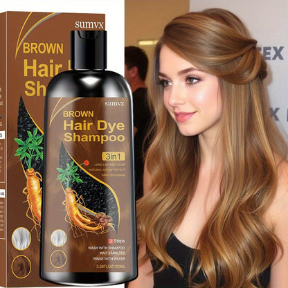 Hair Dye Shampoo, SUMVX 100ml 3-in-1 Bottle with Brown, Chestnut Brown and Black Shade Options
