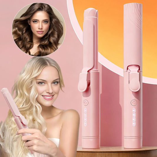 Mini Cordless Curling Iron Portable Ceramic Hair Curler USB Rechargeable 4-Temperature Settings Travel Hair Styling Tool for Curling and Straightening Gift for Women Mom Pink