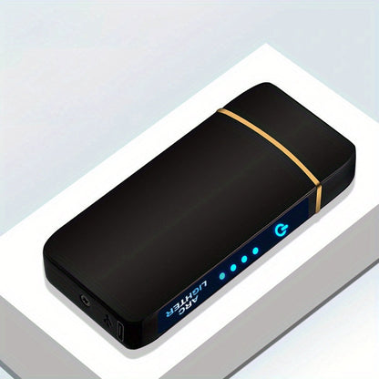 Electric Plasma Lighter USB Rechargeable – Windproof Dual Arc, LED Power Display, Touch Induction | Compact Metal Design for Outdoor Camping, Hiking & Survival | 2 Colors & 6 Styles