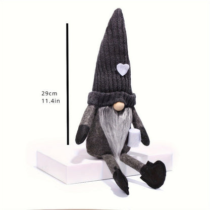 Sitting Gnome Figurine Set of Two with Long Heart-Accent Hats in Black, Khaki or Red Style Options