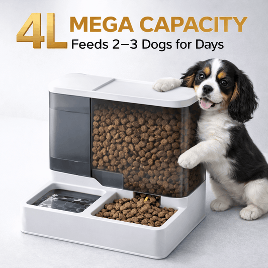 Gravity Dog Feeder & Waterer Set – 2.8L Food Container + 1L Water Tank, Dual Bowl Automatic Feeding Station, No Electricity, Visible Storage for Small & Medium Dogs