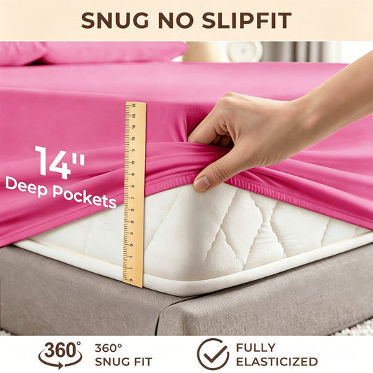 Bed Sheet Set 4-Piece Bamboo-Derived Rayon with Deep-Pocket Fitted Sheet in Twin, Full, Queen and King Sizes
