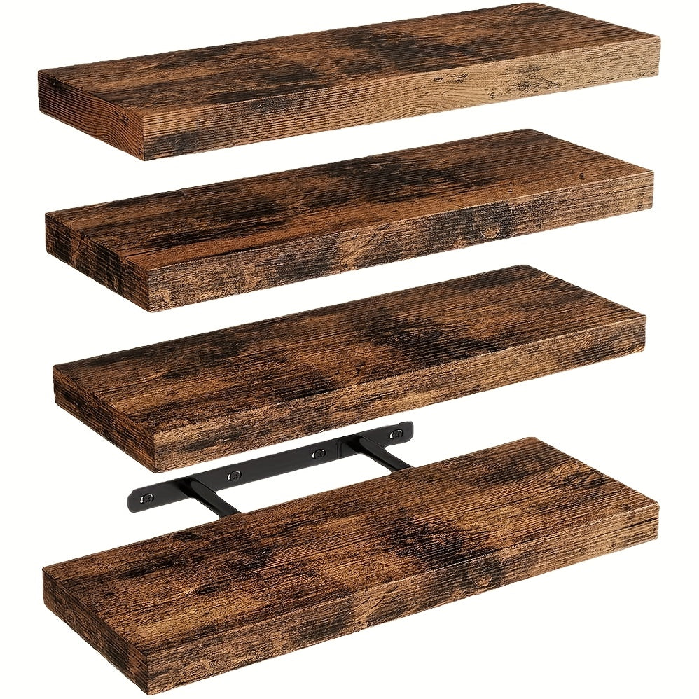 Floating Shelves for Wall 4pcs 15.8in – Wall Mounted Shelf with Invisible Bracket for Bathroom, Living Room, Bedroom, Kitchen, Office Decor | Brown, White, Black