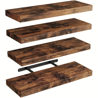 Floating Shelves for Wall 4pcs 15.8in – Wall Mounted Shelf with Invisible Bracket for Bathroom, Living Room, Bedroom, Kitchen, Office Decor | Brown, White, Black