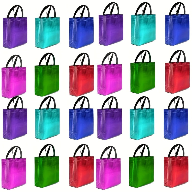 Twenty-Four Glossy Gift Bags in Mixed Colors, Each Measuring 8 by 10 by 4 Inches with Carry Handles