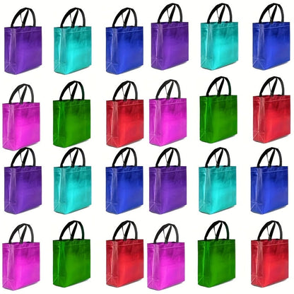 Twenty-Four Glossy Gift Bags in Mixed Colors, Each Measuring 8 by 10 by 4 Inches with Carry Handles