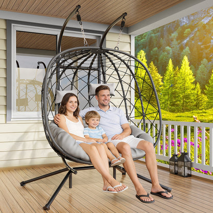 Rattan Wicker Hanging Egg Chair with Stand, Aluminum Frame and 11 Cushion and Size Options