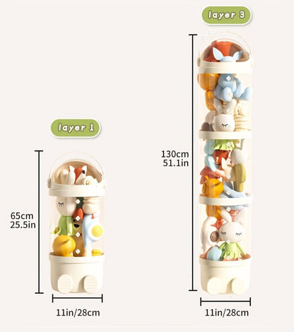 Toy Storage Organizer 4-Layer Transparent Cylindrical Bin in Cream, Pink or Green for Plush Display
