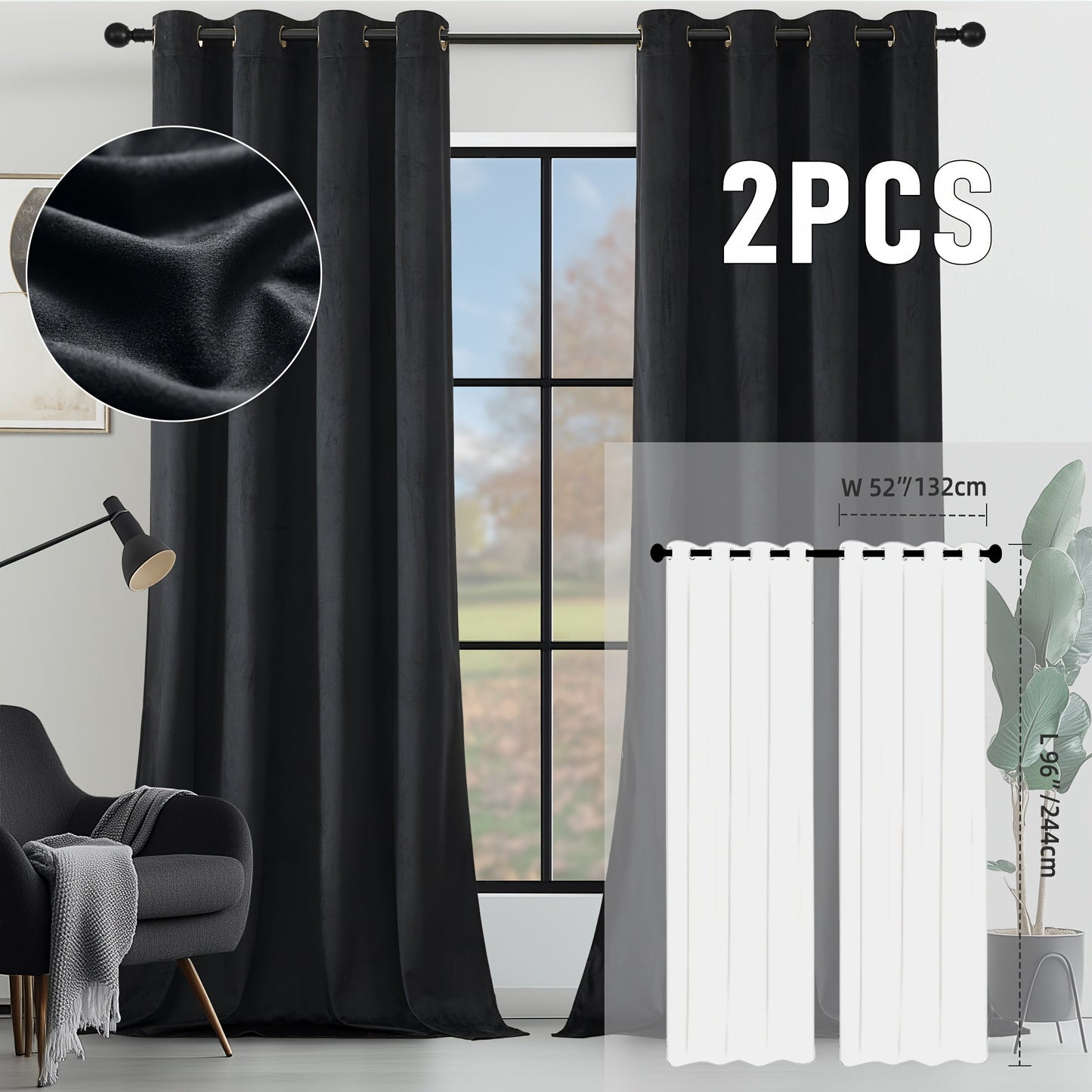 Velvet Room Darkening Curtains 2 Panels | Grommet Top Thermal Insulated Soundproof Blackout Curtains for Living Room Bedroom, Soft Solid Color Vintage Window Drapes