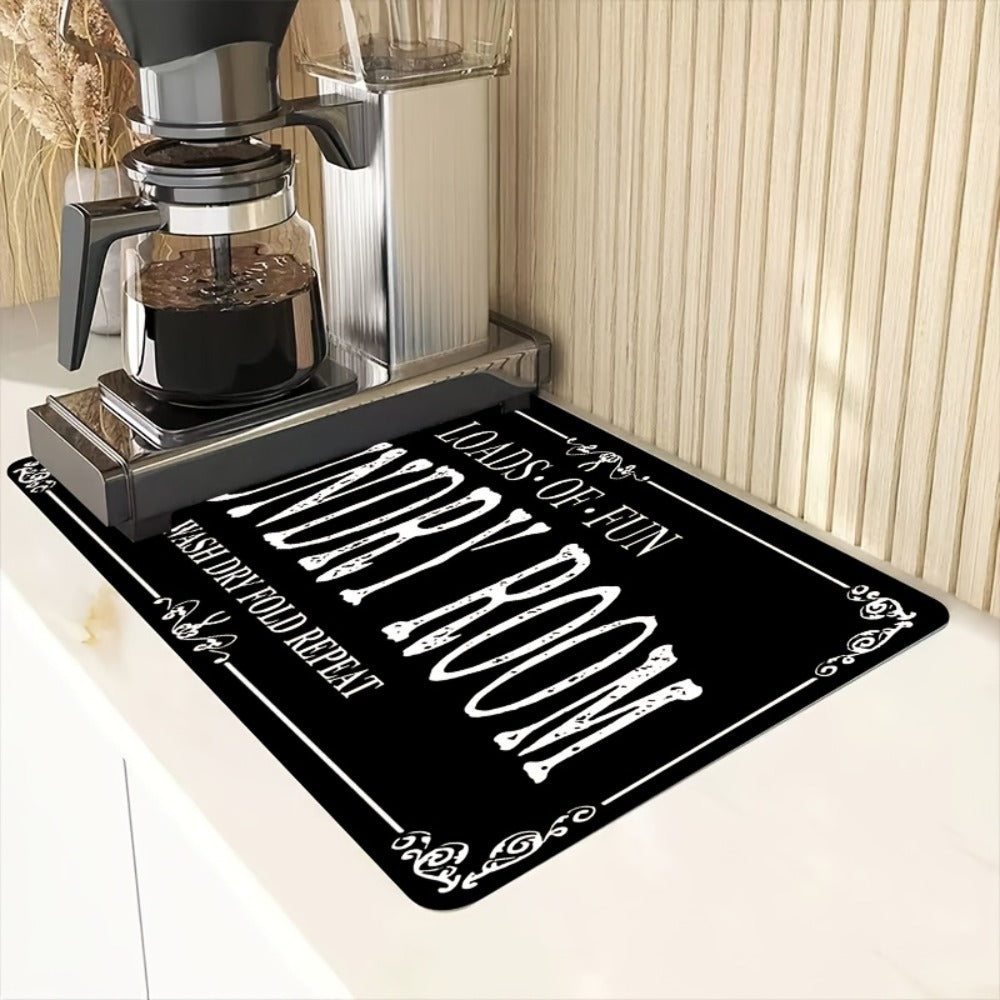 Kitchen Mat, 40x60cm Black Microfiber Dish-Drying and Laundry Counter Pad with Machine-Wash Care